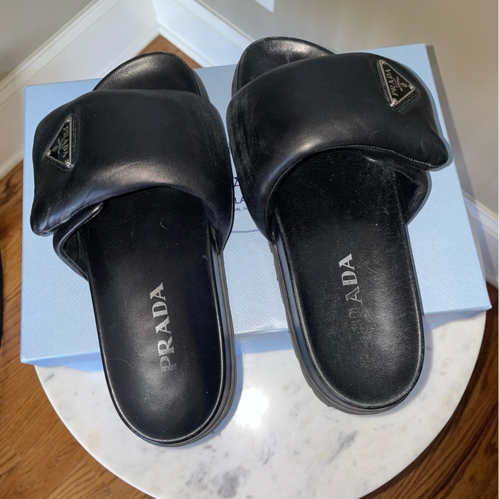 Prada Soft Padded Nappa Leather Slides Black - Picture 9 of 15